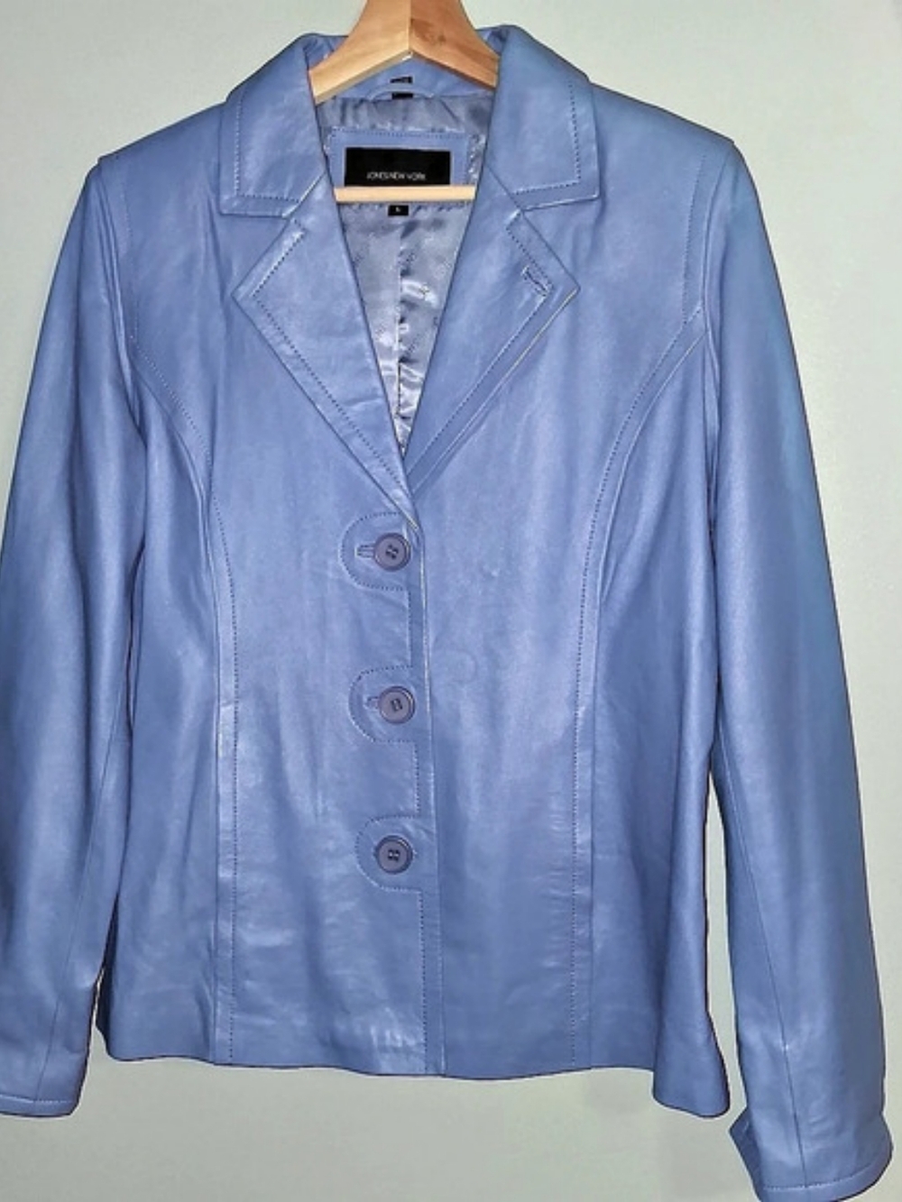 Jones New York Leather Blazer Jacket in Periwinkle Size Large Like New